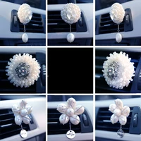 creative white pearl flowers ornaments car vents perfume clip air freshener automobile interior fragrance decoration