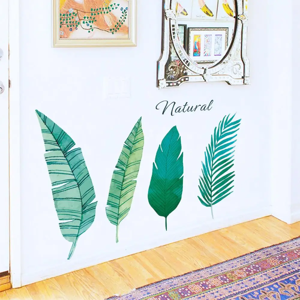 

Nordic style green leaves wall stickers bedroom living room wardrobe decoration art mural home decor stickers plant wallpaper