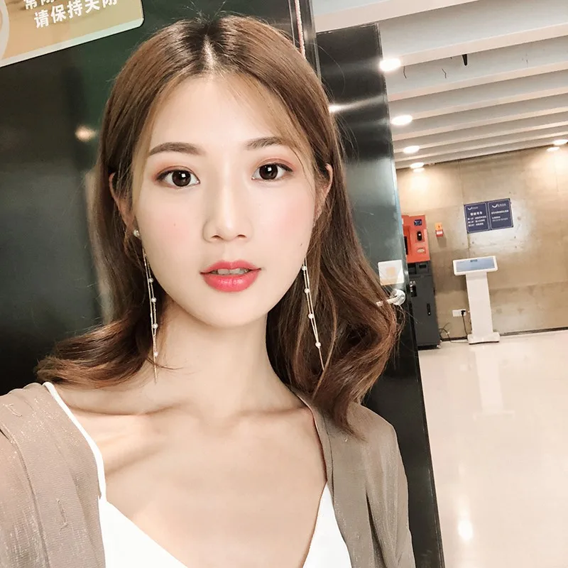 Women's Fashion Imitation Pearl Tassel Earrings, Long White Round Pearl Pendant Earrings for Wedding, Bridal Jewelry image 5