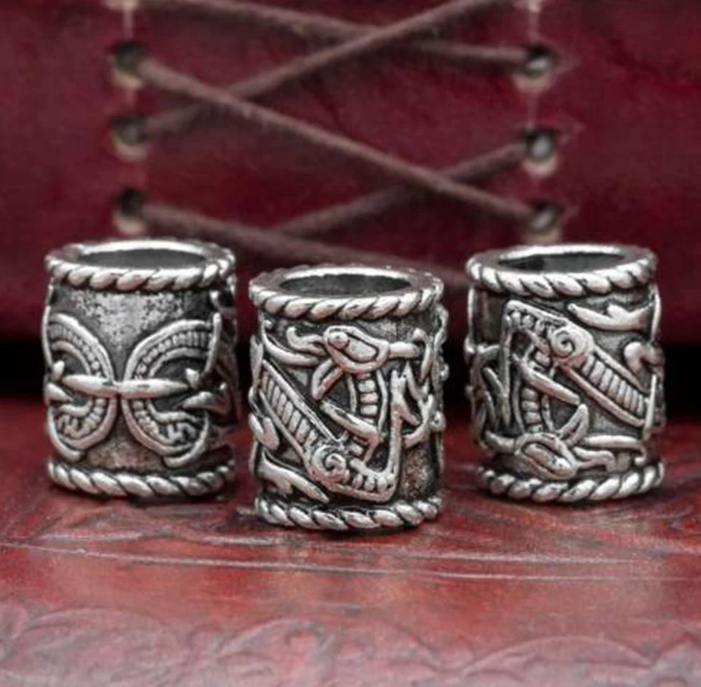 

Viking Rune Beard ornament Big Beads spacer Metal Ring Tube Hair Braid DIY Bracelet Charm Dreadlock Rings Large Hole Accessories