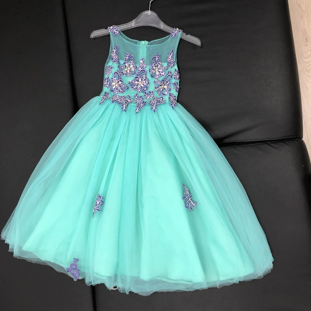 Free Shipping Child Party Dress 2021 New Arrival Green Girl Dresses For 14 Years Lace Appliques Kids Evening Gowns Ankle Length |
