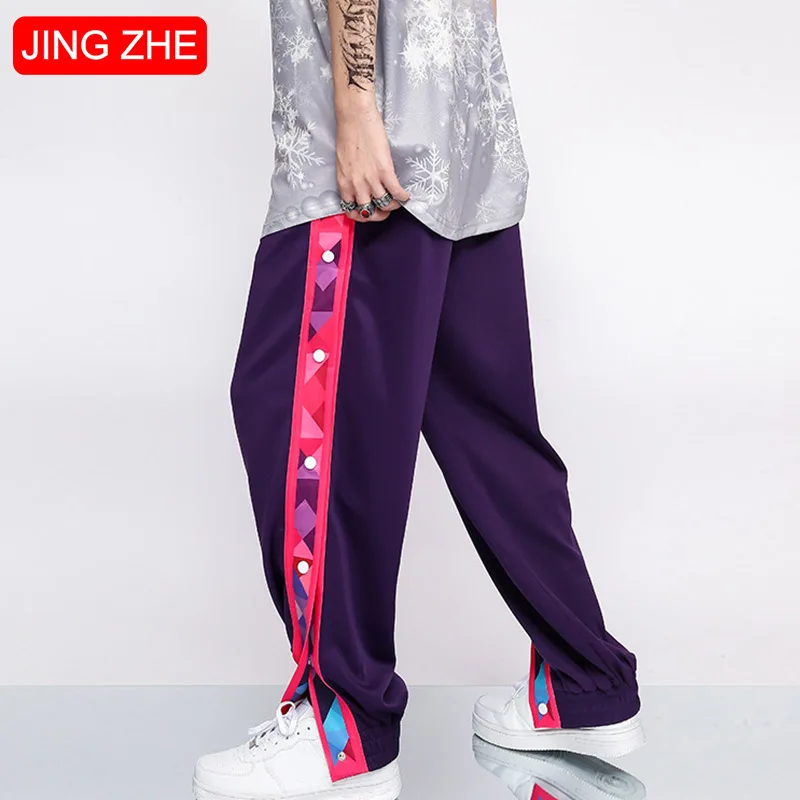 

JING ZHE Mens Jogger Sweatpants Streetwear Casual Loose Hip Hop Trousers Cargo Pants Pocket Split Patchwork Harem Pants Men