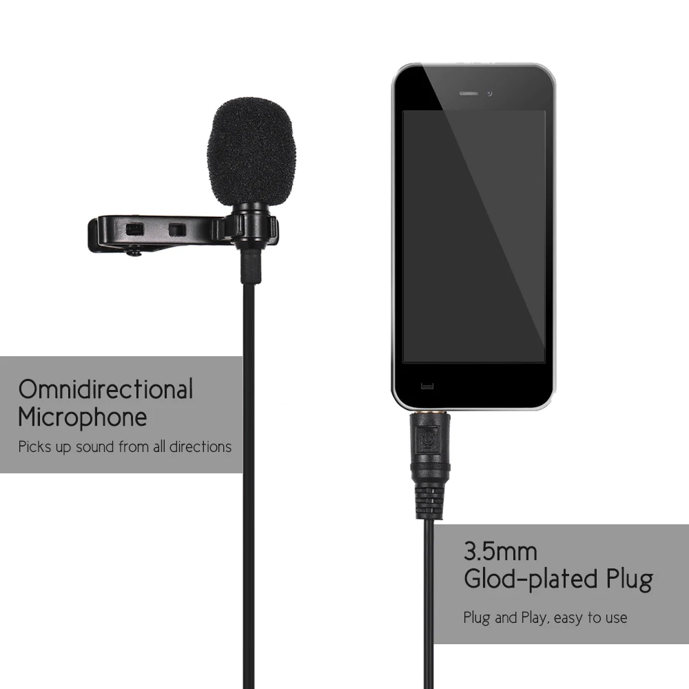 

Mini Tie Lapel Clip-on Wired Microphone Mic 3.5mm Plug for Smartphone PC Laptop Chatting Singing Karaoke with Carry Case