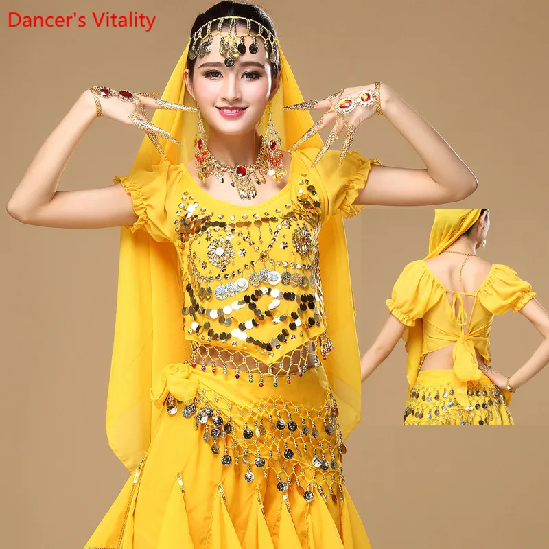 Женский костюм для танца живота шифоновый топ с короткими рукавами-фонариками и
