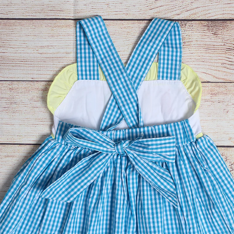 

Fashion Boutique Summer Girls Blue Plaid Sleeveless Skirt And Yellow Shorts Five Popsicles Embroidery Baby Outfit Clothes