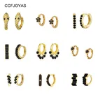 CCFJOYAS черный цвет Циркон 925 стерлингового серебра серьги-кольца для женщин золотой цвет серьги, модное ювелирное изделие, Новое поступление, оптовая продажа