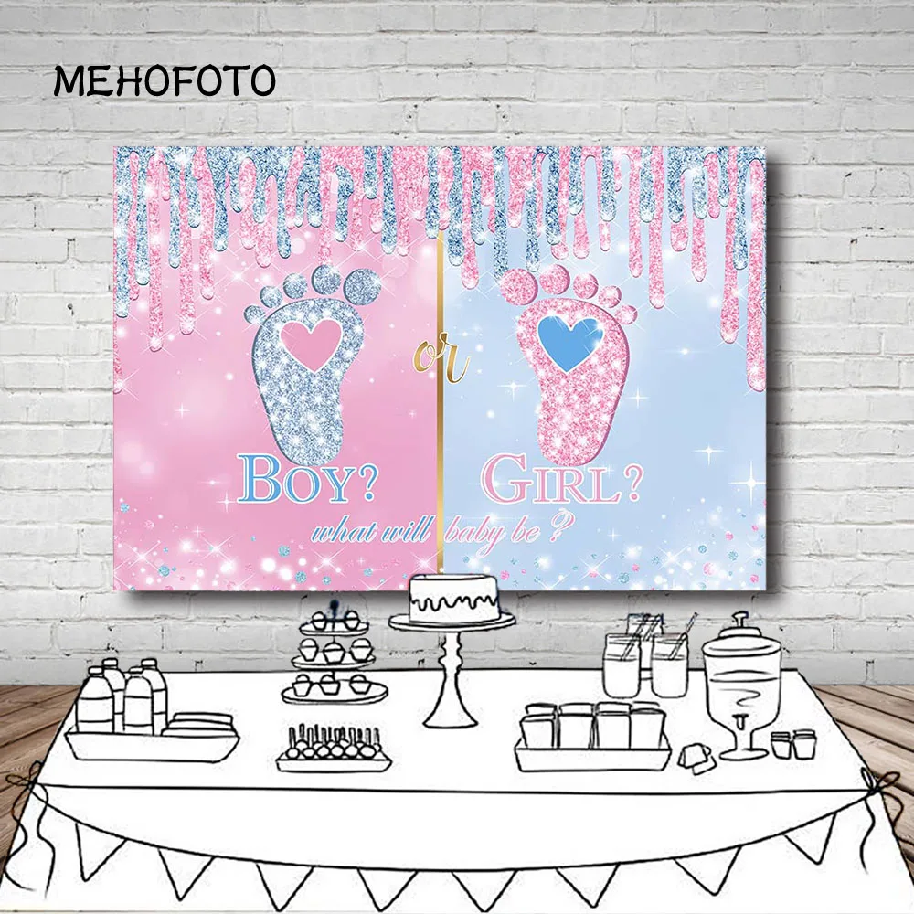 Mehofond Prince or Princess Gender Reveal Backdrop Baby Shower Photocall Photography Backdground for Boy or Girl Decor Banner images - 6