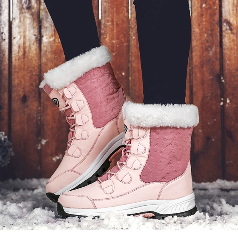 

Women Boots Winter Leather High Quality Plush Warm Couple Snow Boots Comfortable Woman Ankle Boots Outdoor Waterproof Sneakers