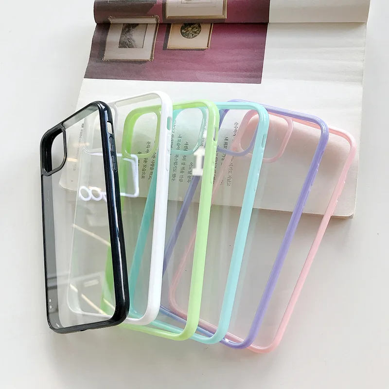 Clear Solid Candy Color Phone Case For iPhone 12 11 Pro Max X XR XS Max 7 8 6 Plus Hard Acrylic Back Cover For iPhone 13 Pro Max