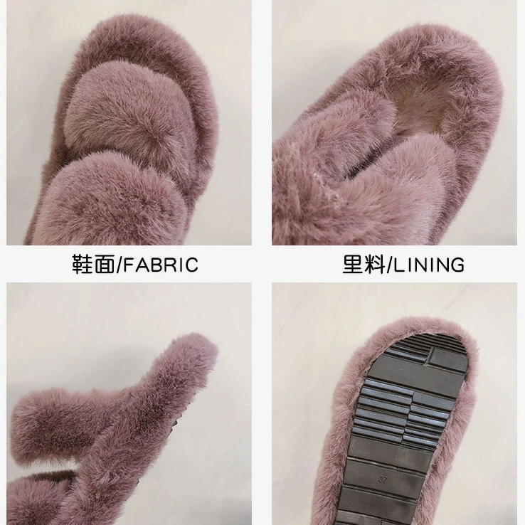 

2021 Fluffy Home Slippers Women Faux Fur Slippers Cozy Furry Slides Open Toe Slip on Soft Slippers House Floor Plush Warm Shoes
