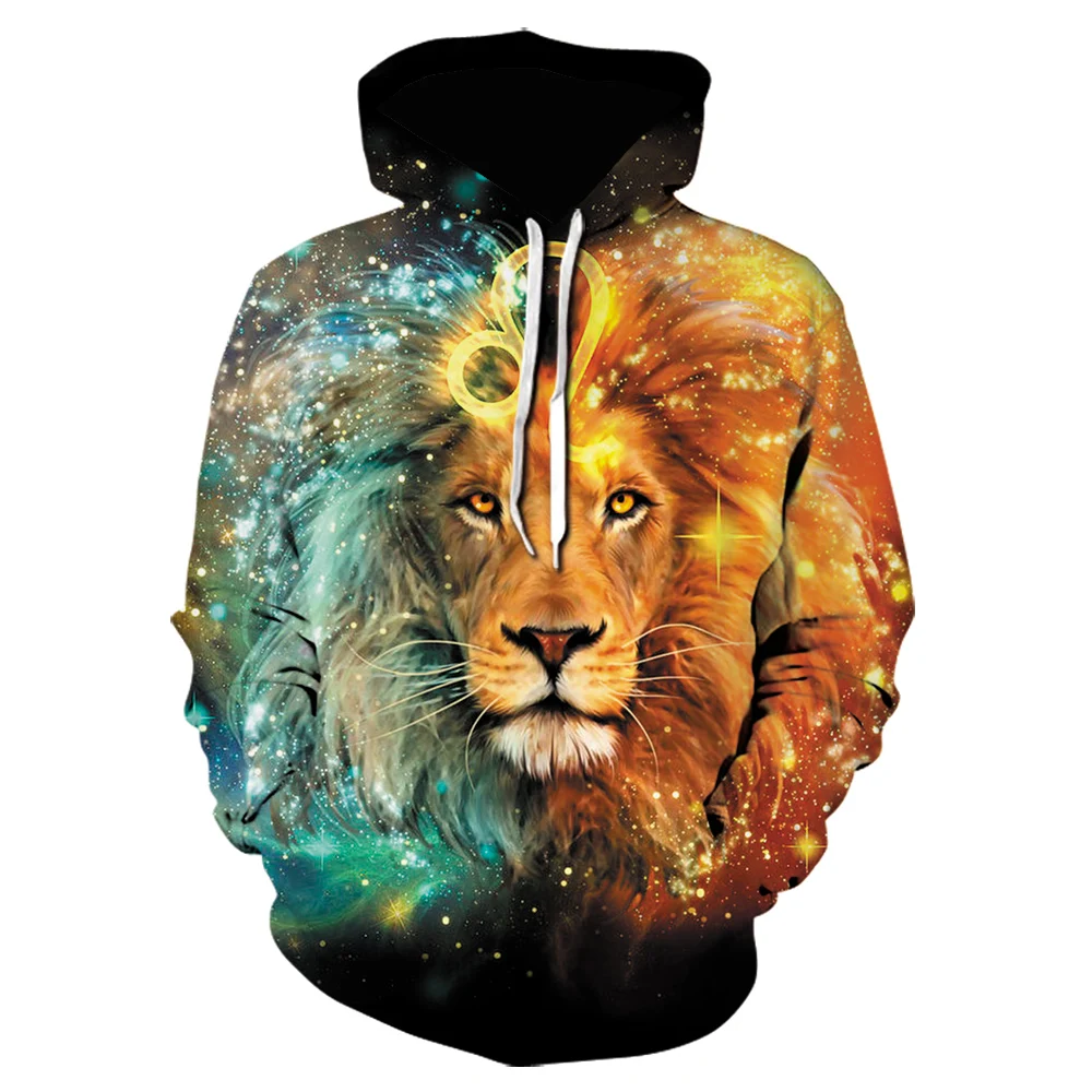 

Trendy new design 3D printing lion animal hoodie men's spring and autumn drawstring hoodie fun casual soft street pullover S-5XL
