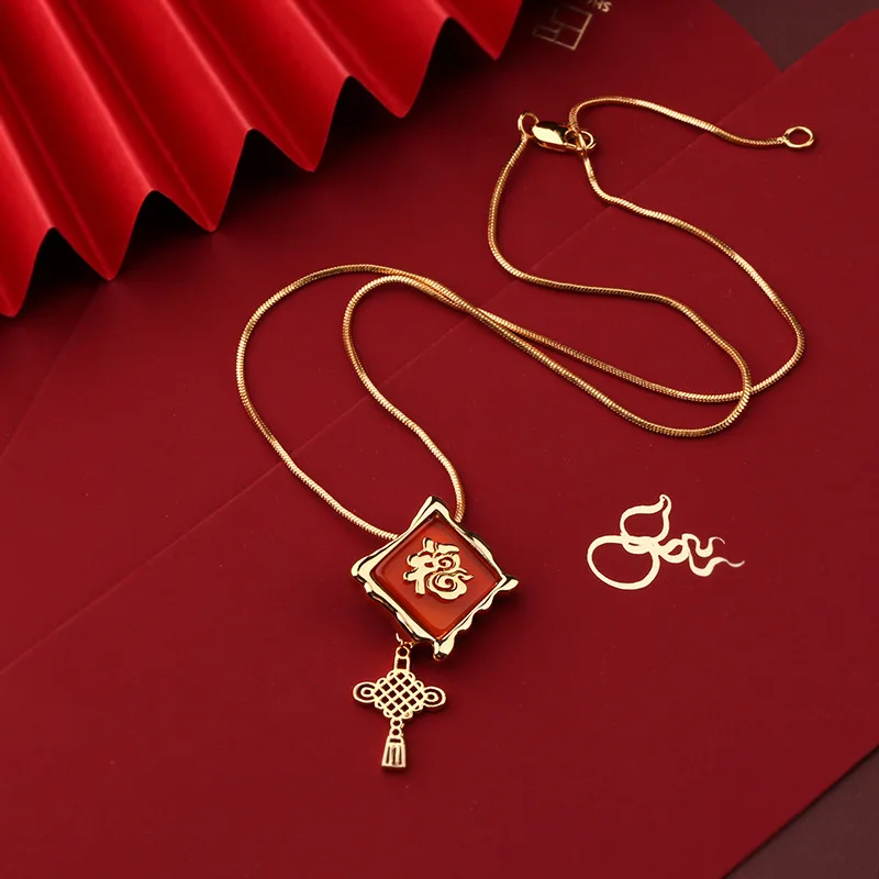 

Copper Alloy plated Fu Zi ethnic female national fashion creative red sweater chain women Recommend Favourite necklace
