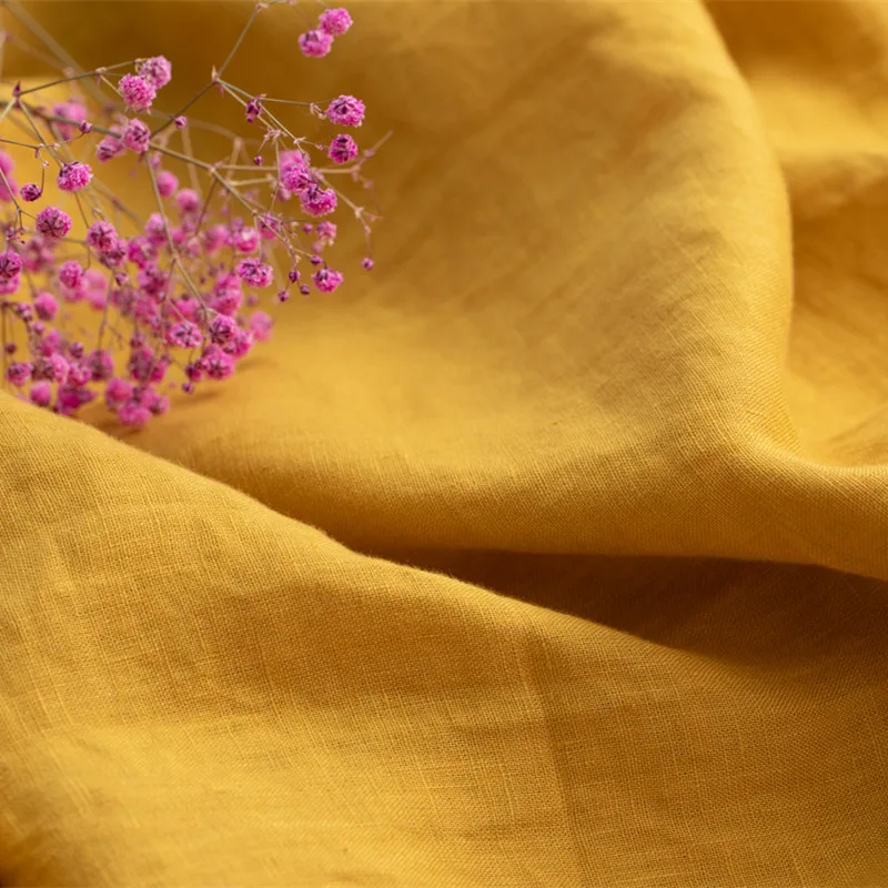 Высокого класса льняная ткань желтая высокого платья брюки рубашки и куртки tissu |