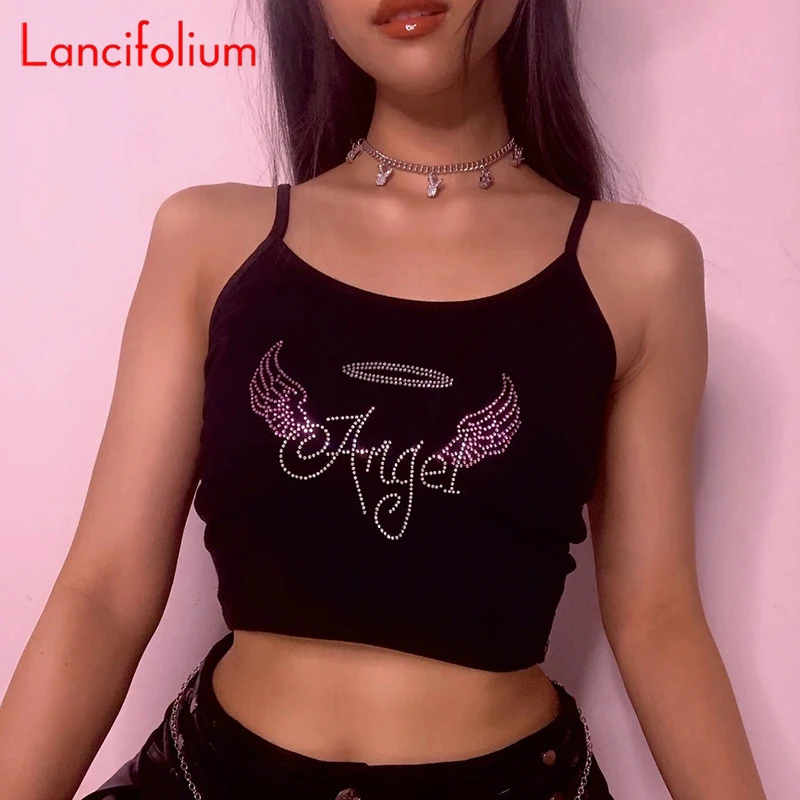 

Diamond Angel Letter Camisole Tank Summer Women 2021 Indie Streetwear Y2k Sexy Egirl Mall Goth Grunge Tube Cami Corset Crop Top
