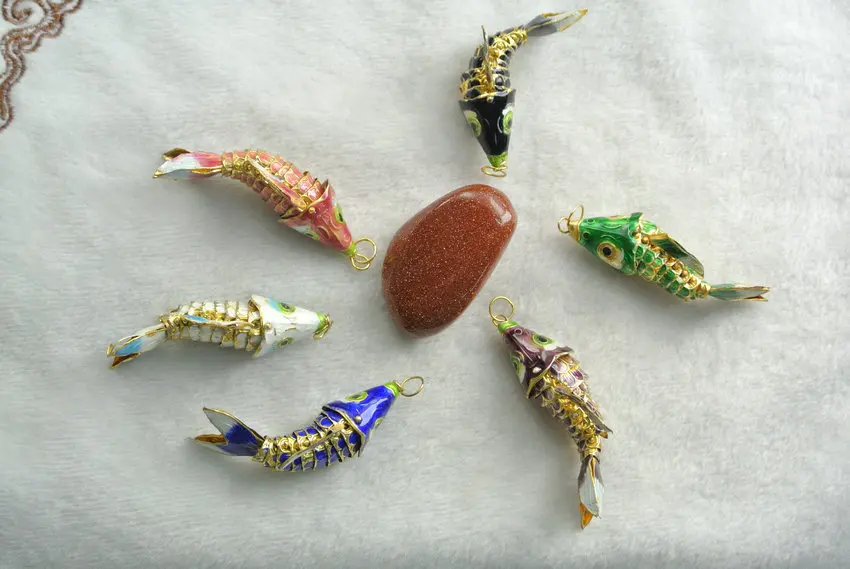 6 шт Wiggle Like Real Fish китайская перегородчатая эмаль кулон с карпом цветов около 45 мм