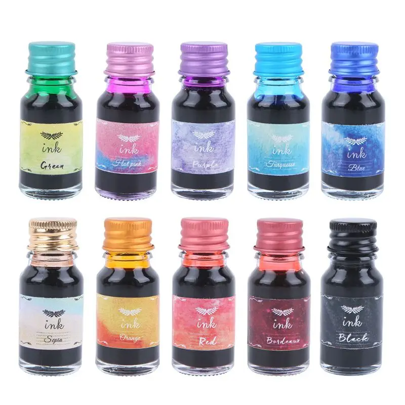 

10Pcs 10ml Colorful Fountain Pen Ink Refilling Inks Stationery School Supplies