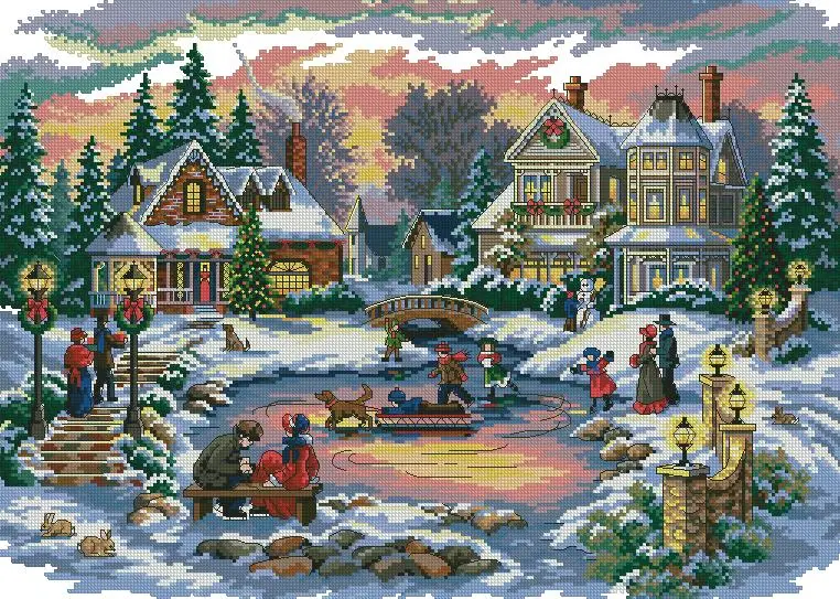 

MM Top Quality Beautiful Lovely Counted Cross Stitch Kit A Treasure Time Holiday Winter Snow Sleigh Christmas dim 8569