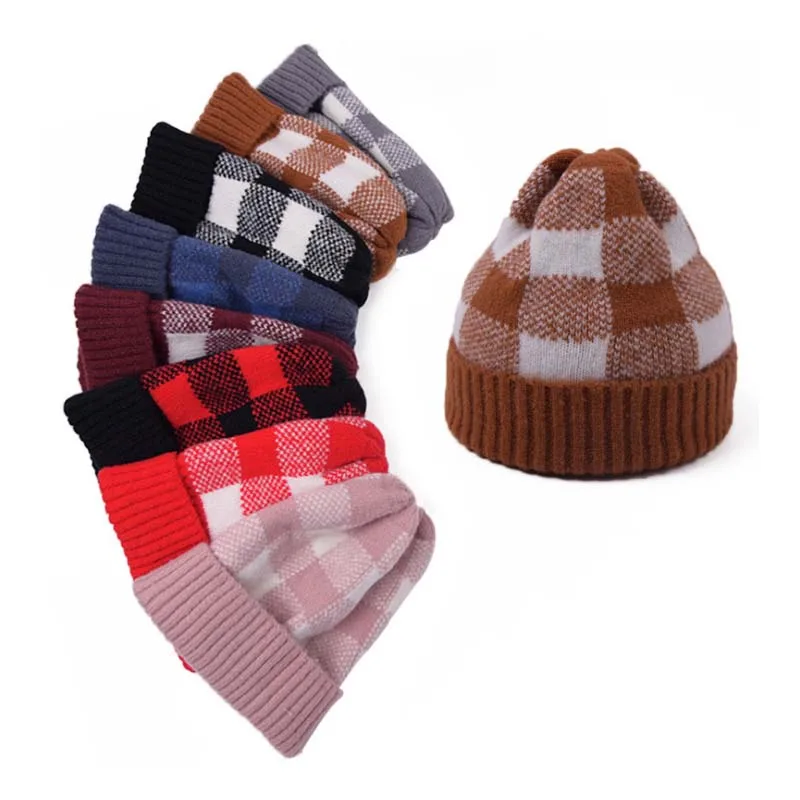 2 шт. вязанная Лыжная шапочка в клетку для взрослых зимняя теплая шапка