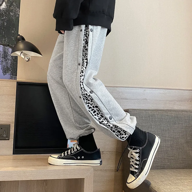 

New Men Button Patchwork Joggers Pants 2021 Mens Loose Streetwear Hip Hop Sweatpants Male Korean Fashions Sweatpants Trousers