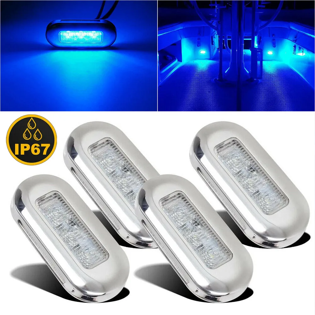 

4pcs 12v Blue Led Courtesy Light Yacht Marine Boat Cabin Deck Lamp Waterproof Running Lights For Cars Automotive Goods