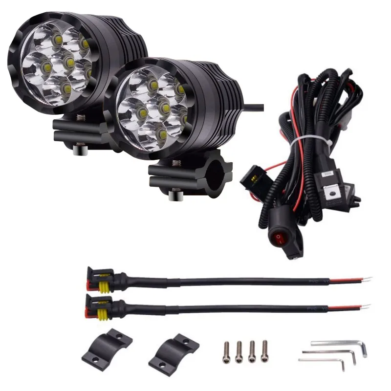 2pcs lamp Wiring kit 2 шт. высокомощный Светодиодный точечный светильник, вспомогательный головной светильник для мотоцикла 5500LM 6000 K, водонепроницаемый противотуманный светильник, Дневной светильник, светильник-вспышка w/strobe - Цвет: 2pcs lamp Wiring kit