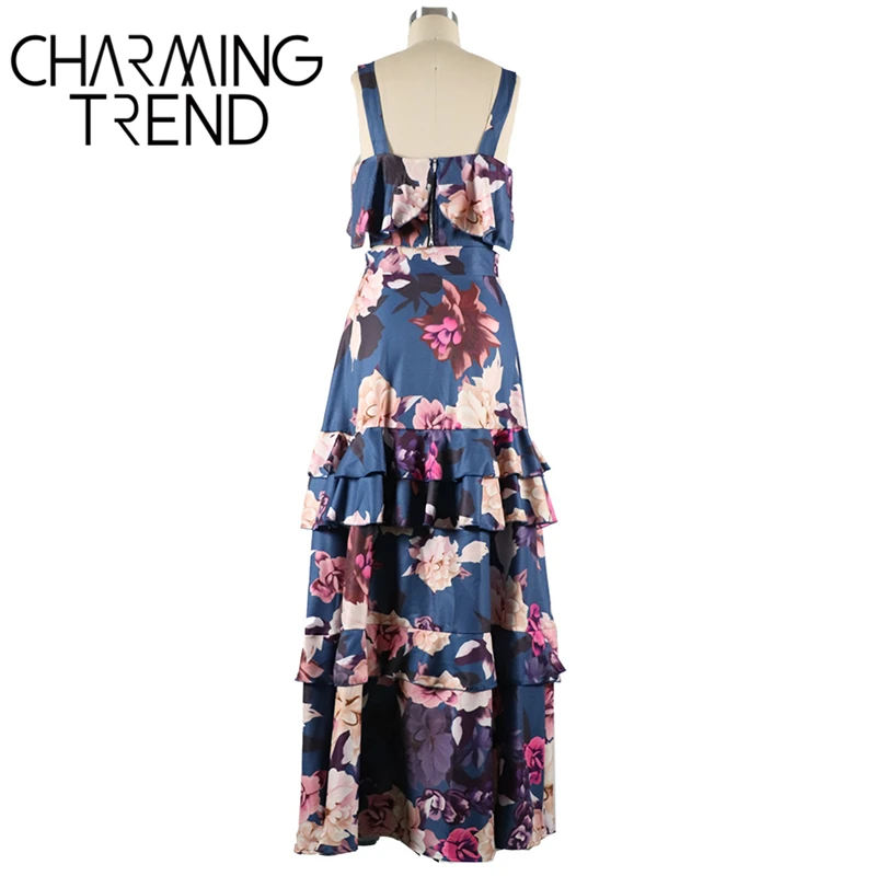 Летний праздничный Модный женский костюм на бретельках с открытым плечом платье