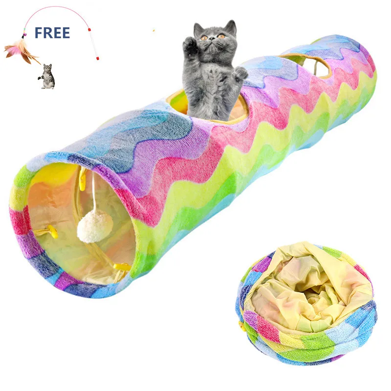 Складной туннель для кошек Забавный домашних животных Радужный 2 отверстия с