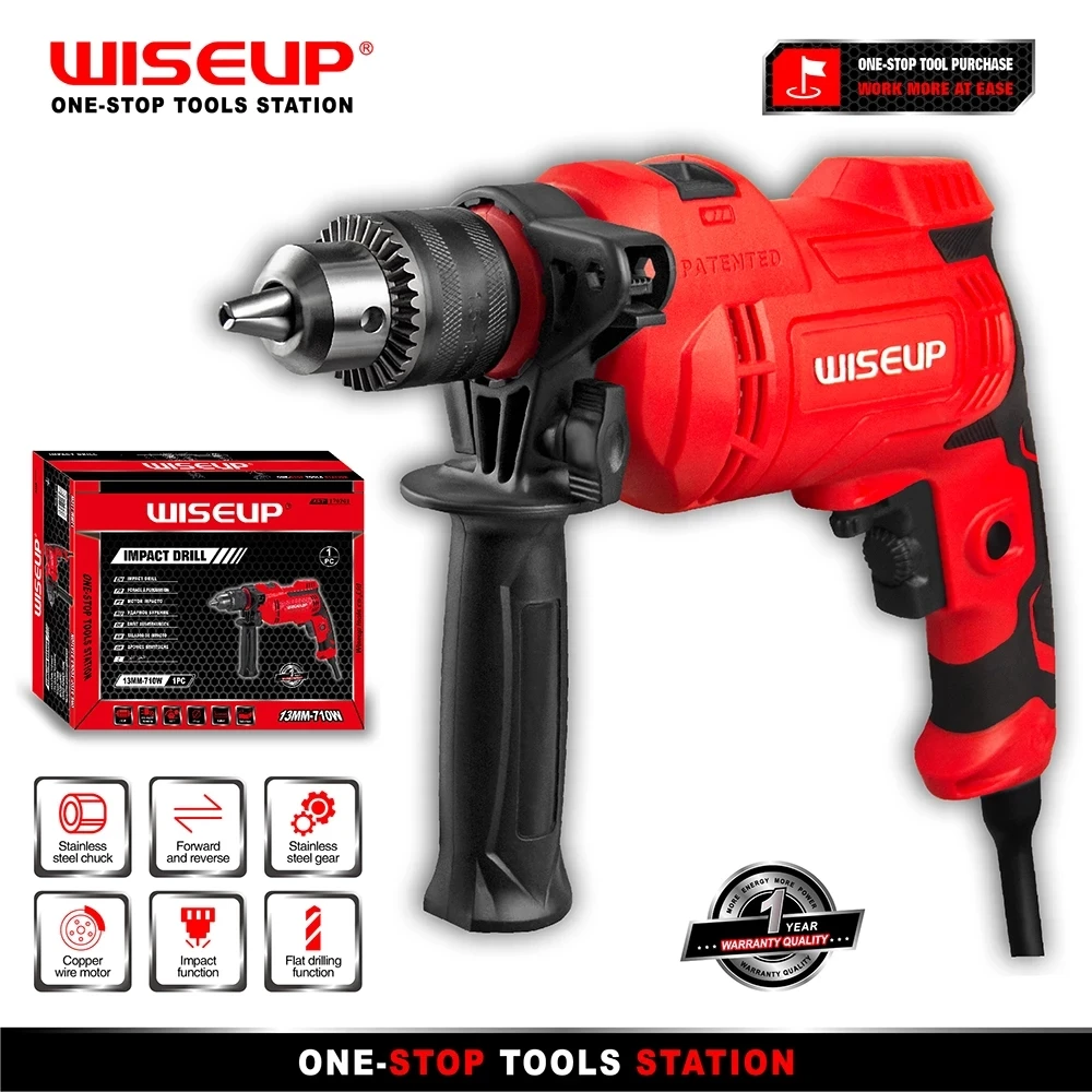 WISEUP Impact Drill 2 Functions Electric Rotary Handle Hammer Drill Screwdriver Power Tools For Drilling  Steel Wood Ceramic