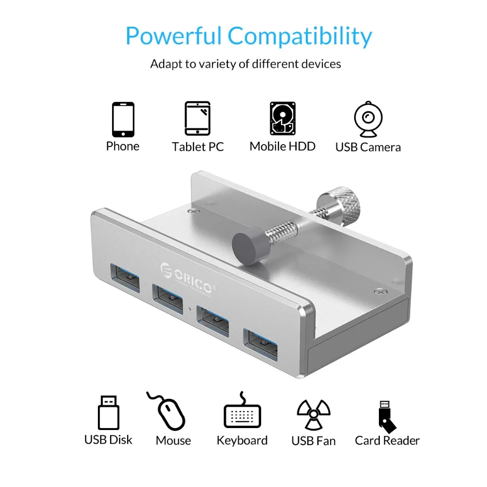 Зажим-тип USB3.0 концентратор Алюминиевый внешний мульти 4 порта USB сплиттер адаптер