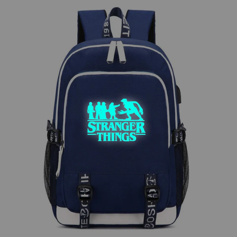 

Fashion Stranger Thing Blue Luminous Travel Backpack Men Student School Backpack USB Charging backpack