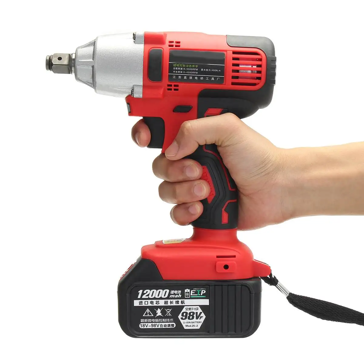 

98V Impact Wrench Brushless Cordless Electric Wrench 400Nm Torque with 2 Pcs Rechargeable Lithium-Ion Battery Power Tools