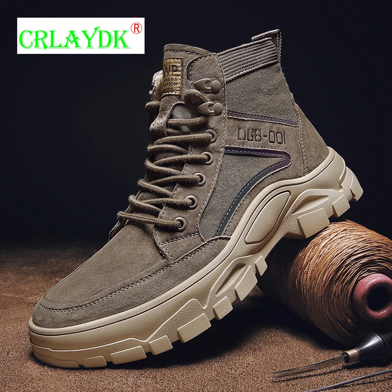 

CRLAYDK 2021 Men's Work Safety Boots Ankle Leather Outdoor Hiking Water Resistant Winter Thick-soled Male Fashion Walking Bootie