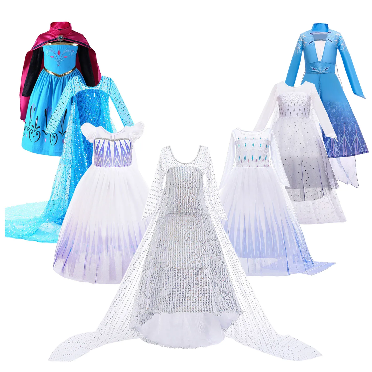 

Girls Elsa Anna Dress Kids Halloween Cosplay Snow Queen 2 Elza Costume Child Fancy Disguise Anna Birthday Party Princess Dresses