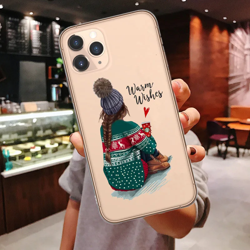 

New Merry Christmas Cute Santa Claus elk Soft Case For iPhones 11 Pro Max Xs XR XS Max 6 6s 7 8 Plus 5S SE 2020 X Cover Coque