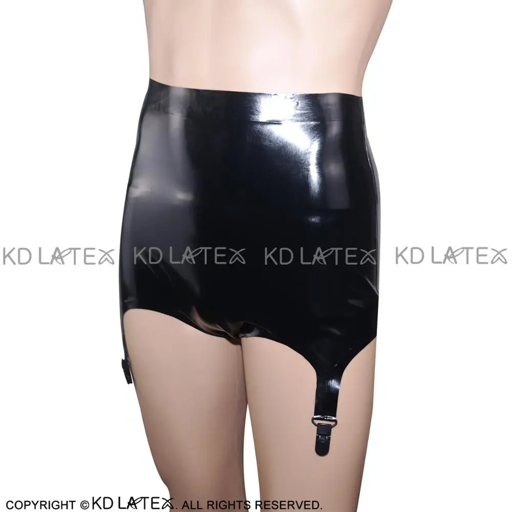 Черные сексуальные латексные трусы с подвязками резиновые шорты нижнее белье