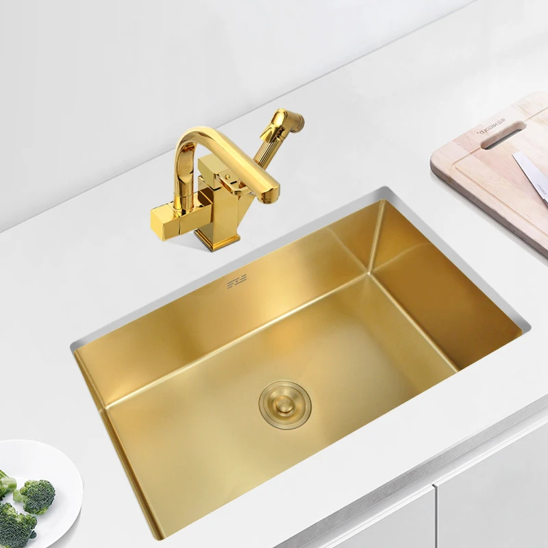 

304 stainless steel luxury and durable brush gold kitchen sink kitchen sink single bowl under counter kitchen sink 60X40cm CN