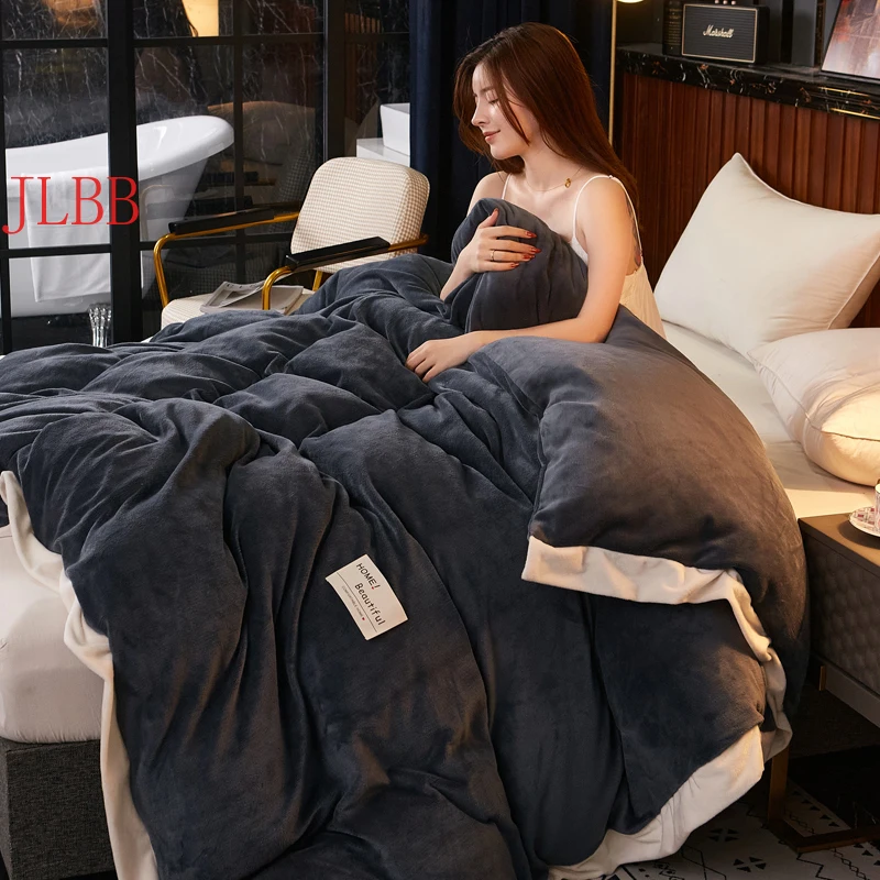 

White Sideband Flannel Fleece Duvet Cover Set 3pcs Home Textile Solid Warm Quilt Cover Velvet Comforter Bags Pillowcase Modern