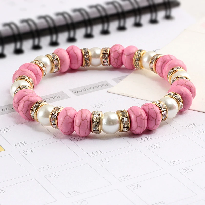 Женские винтажные браслеты из бирюзы искусственного жемчуга со стразами и