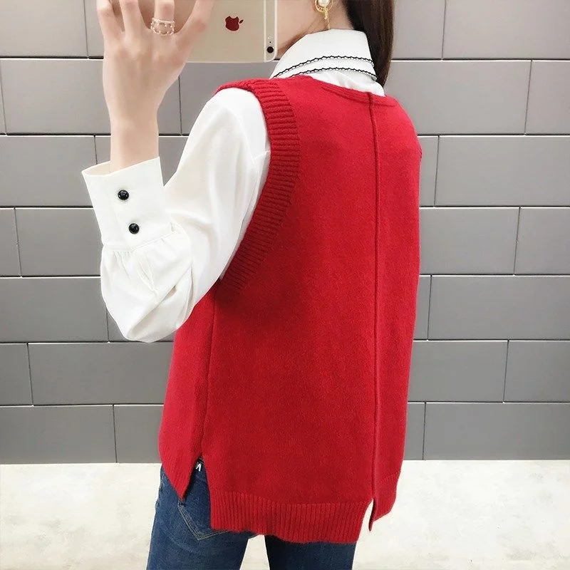 

Kawaii Knitted Sweater Vest Love Women Pull Sueter Korean College Style Harajuku Knit Tops Gilet Wild Loose Chaleco Mujer New