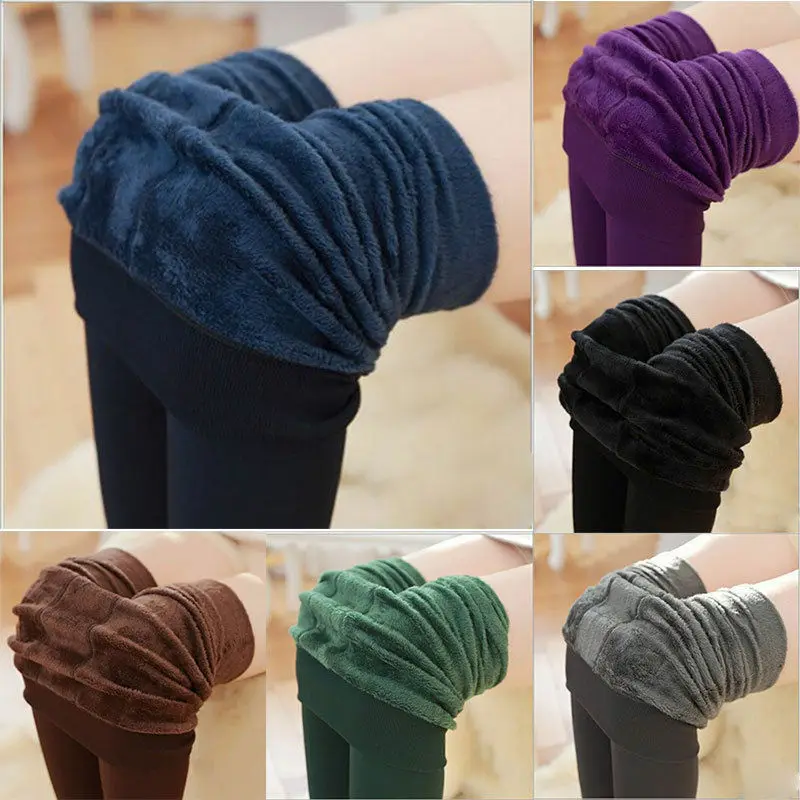 Women Winter Thick Warm Pants Fleece Lined Thermal Stretchy Slim Skinny Leggings
