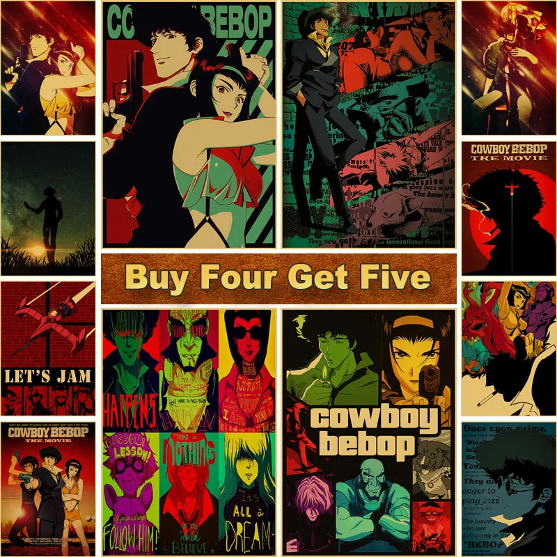 

Retro Home Decoration Painting Cowboy Bebop Anime Poster Kraft Paper Vintage Posters Home Decor Room Bar Art Wall Stickers