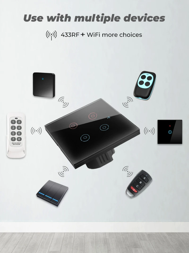 

Single Fire Switch 1/2/3/4 gang TUYA WiFi 433MHZ Smart Touch Switch Home Wall Button for Alexa and Google Home Assistant