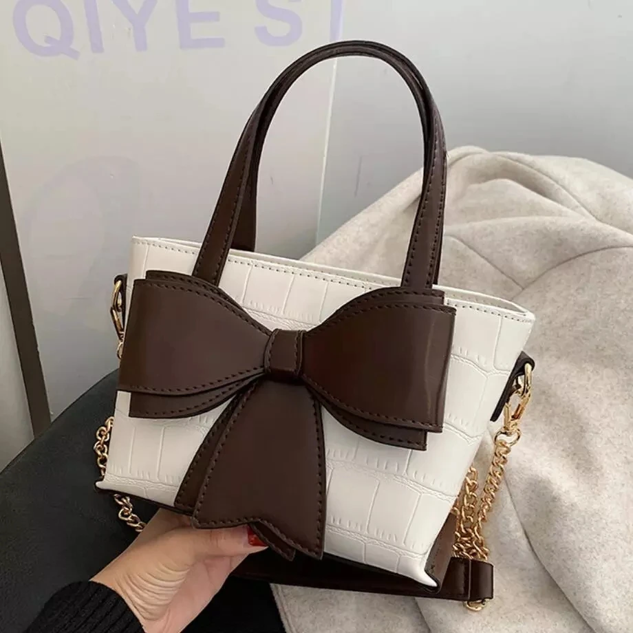 

Crocodile pattern Bow Tote Bucket bag 2020 Fashion New Quality PU Leather Women's Designer Handbag Chain Shoulder Messenger Bag
