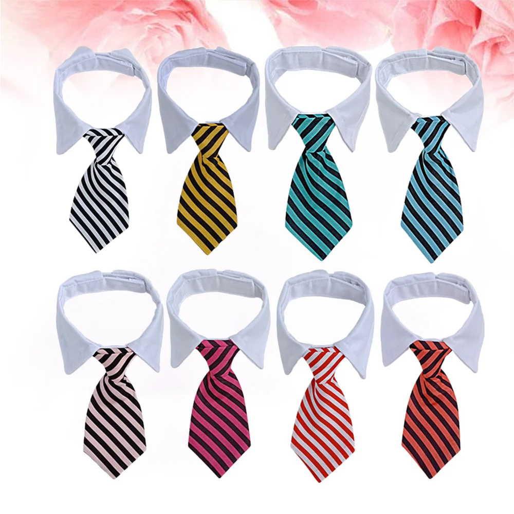 

8Pcs Pets Dog Cat Neckties Stripe Design Puppy Adjustable Collar Tie for Wedding Party Accessories (Size S, Color Mixing)