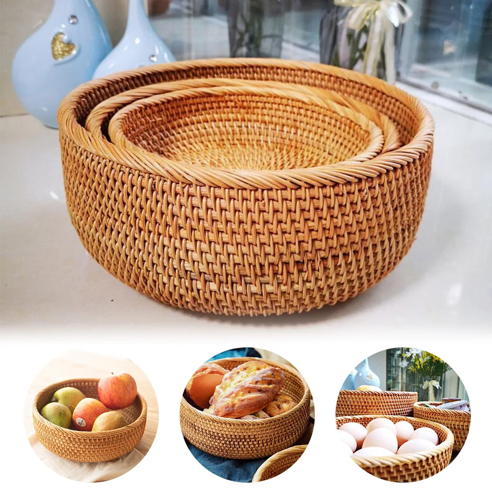 

Vietnam Rattan Candy Basket Storage Basket Rattan Fruit Basket Snack Bread Basket Round Woven Basket For Fruit Snack