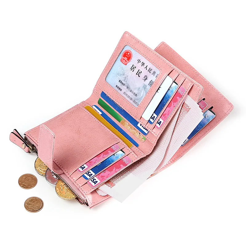 2019 New Korean Retro Oil Wax Cow Leather Short Women's Purse Leather Zipper Lovely Small Change Wallet for Ladies