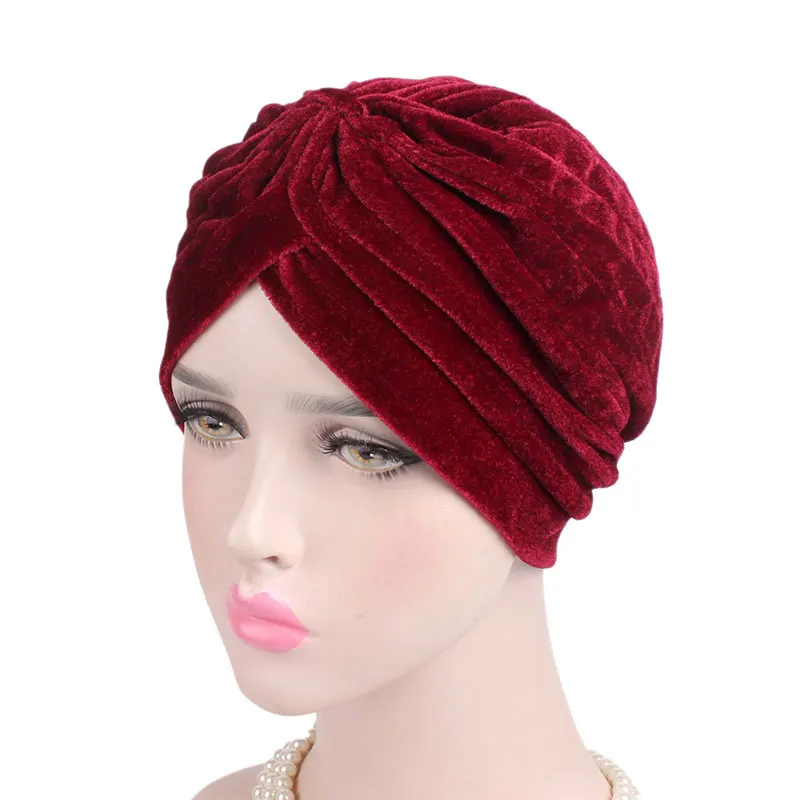 

Fashion Casual Gold Velvet Headwrap Turban Hat Elastic Stretch Women Muslim Hat Chemo Cap Hijab Headwear Hair Accessories Caps