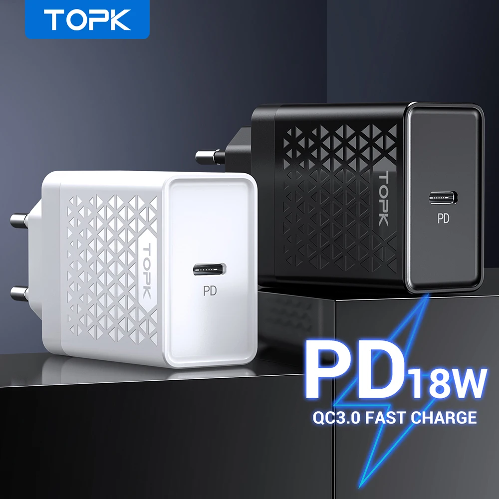 Зарядное устройство TOPK PD 18 Вт Quick Charge 3 0 Type C для iPhone Samsung Xiaomi быстрая