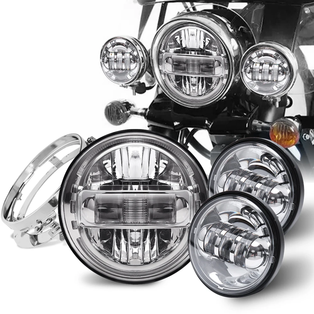 

7-дюймовая круглая светодиодная фара для мотоцикла Harley Touring Road King Ultra Classic Electra 4,5 дюйма, противотуманные фары, Монтажное кольцо для мотоцикла