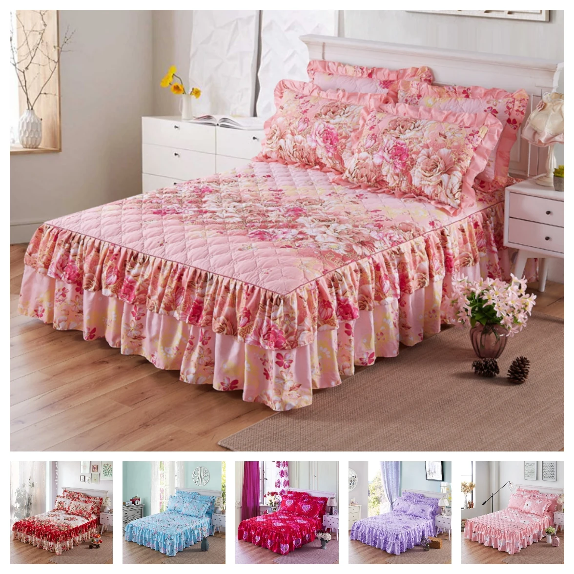 

Luxury European Style Princess Bedding Ruffled Bed Skirt Set Pillowcases Thicken Warm Bed Sheets Mattress Cover King Queen Twin